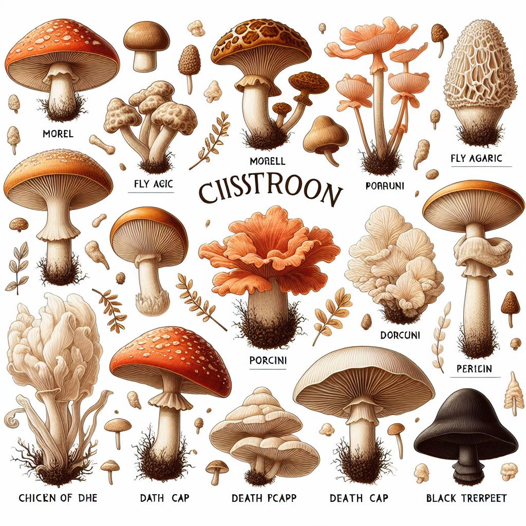an array of inaccurate AI-generated mushrooms