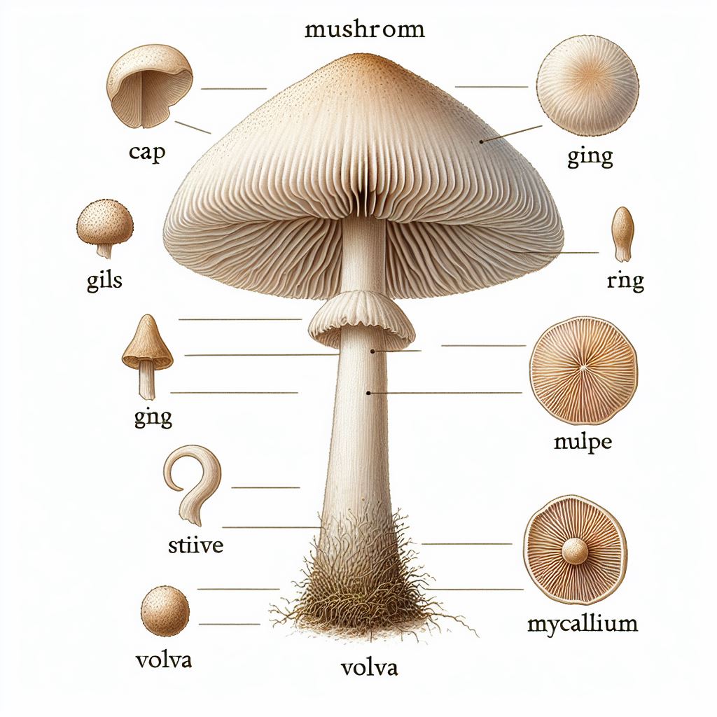 an AI-generated mushroom diagram with many inaccuracies