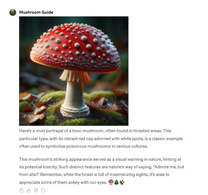 AI-generated image of a "toxic mushroom" that resembles a fly agaric