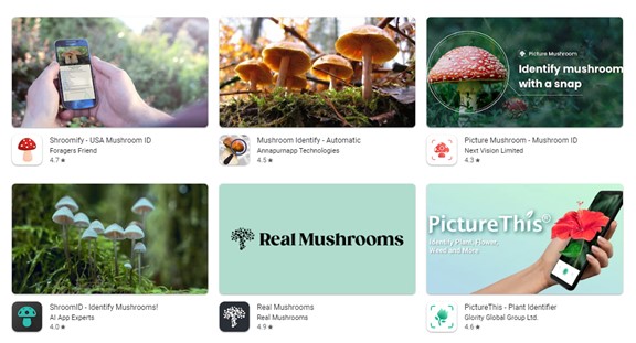 Mushroom applications in the Google Play store